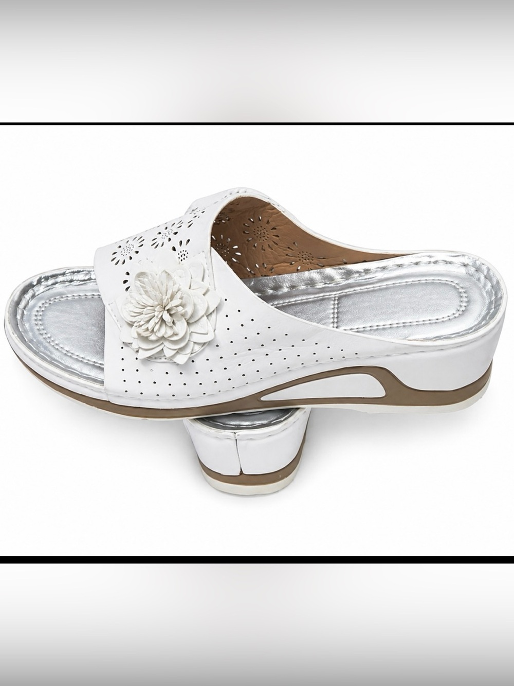 Women's White Floral Comfort Wedge Sandals Size 39 (Fits like 7.5-8) NEW